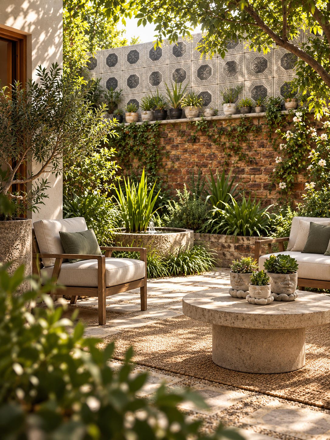 Sunlit garden terrace