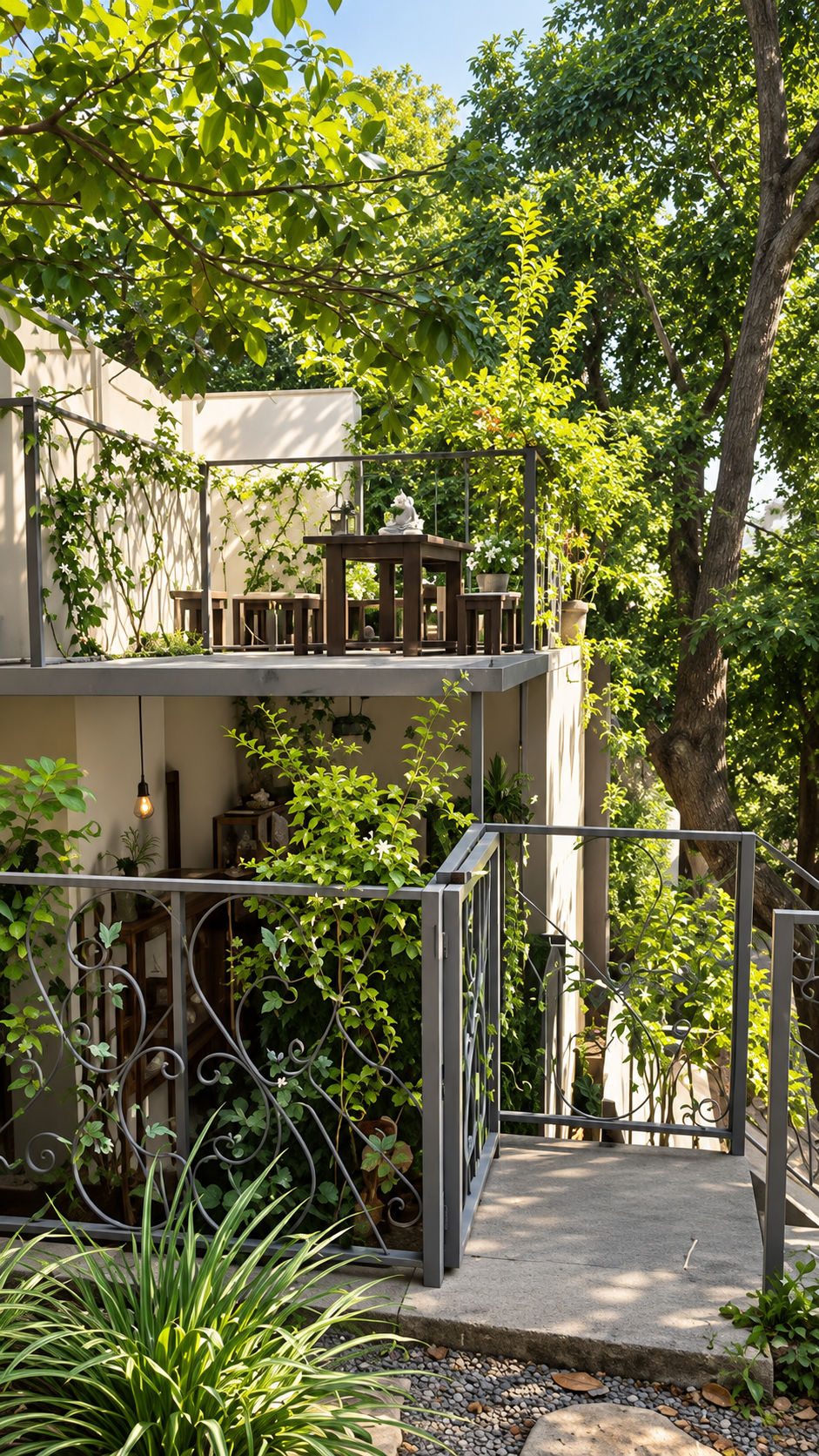 Sunlit garden terrace