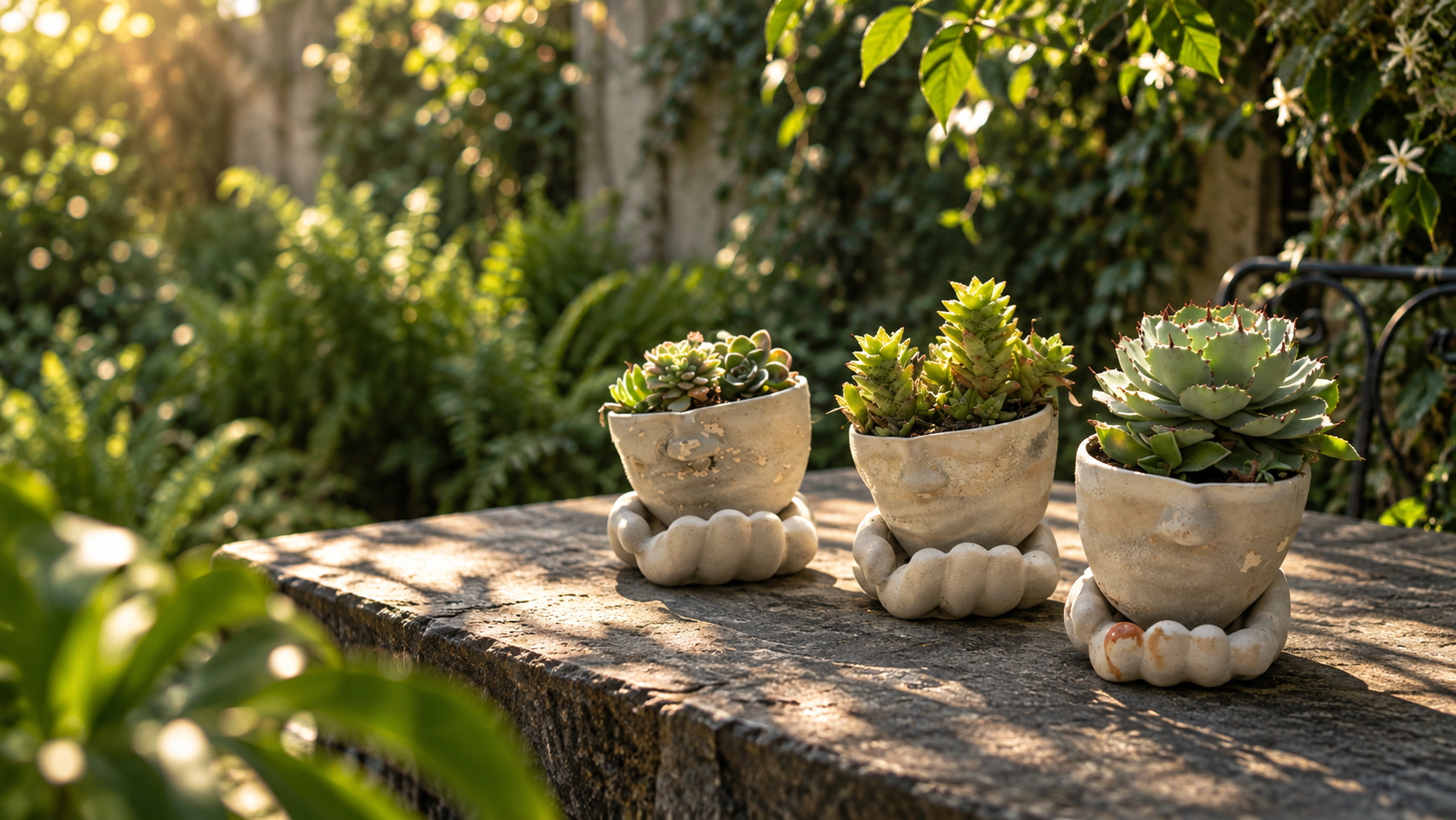 Succulents in a peaceful sunlit garden